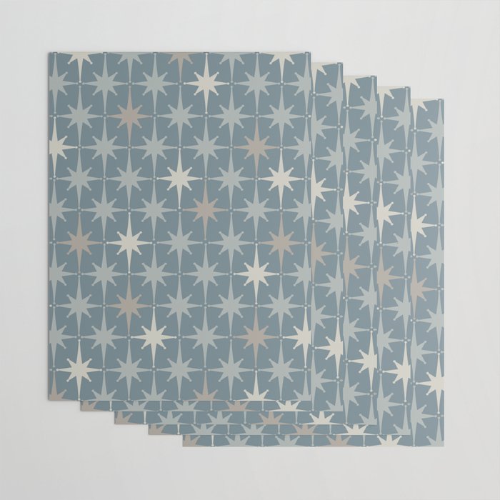 Midcentury Modern Atomic Starburst Pattern in Light Neutral Blue Gray Tones Wrapping Paper Gallery Image 3