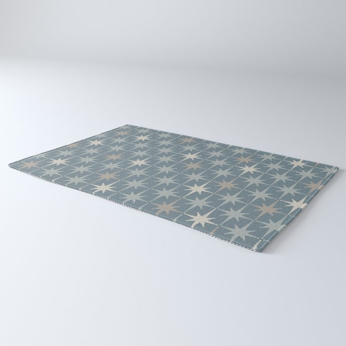 Midcentury Modern Atomic Starburst Pattern in Light Neutral Blue Gray Tones Rug Gallery Image 3