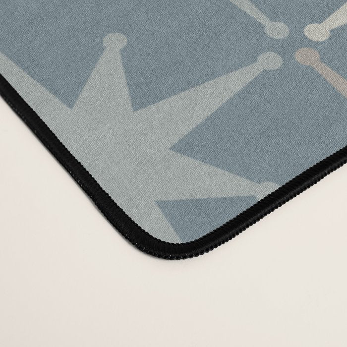 Midcentury Modern Atomic Starburst Pattern in Light Neutral Blue Gray Tones Desk Mat Gallery Image 4