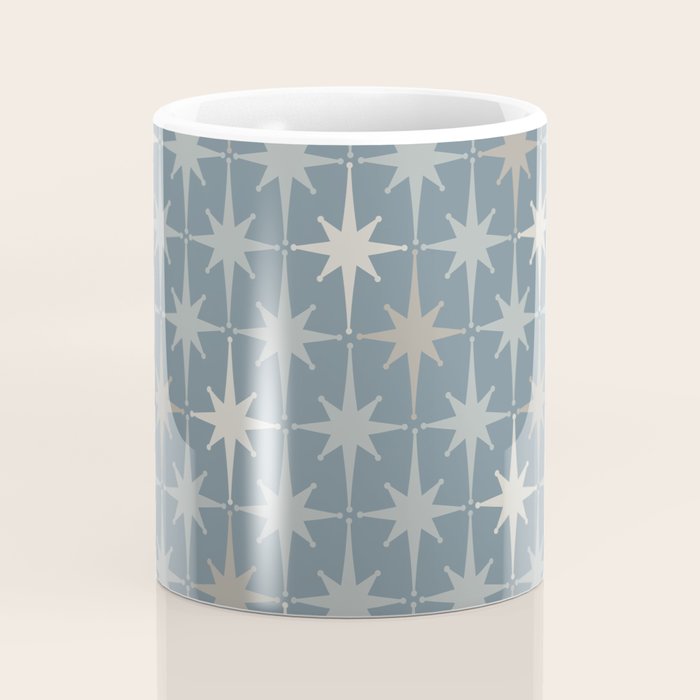 Midcentury Modern Atomic Starburst Pattern in Light Neutral Blue Gray Tones Coffee Mug Gallery Image 4