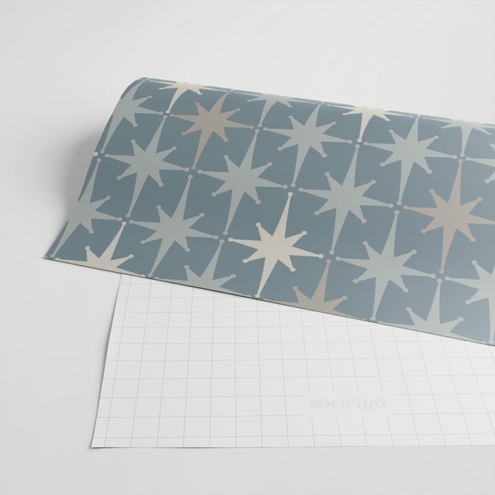 Midcentury Modern Atomic Starburst Pattern in Light Neutral Blue Gray Tones Wrapping Paper Gallery Image 2