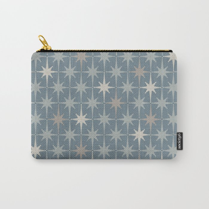 Midcentury Modern Atomic Starburst Pattern in Light Neutral Blue Gray Tones Carry All Pouch Gallery Image 1
