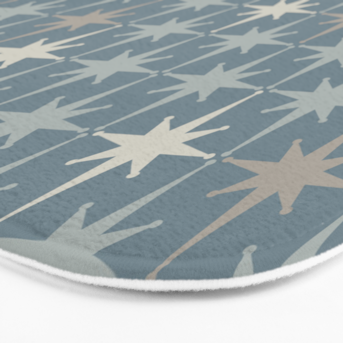 Midcentury Modern Atomic Starburst Pattern in Light Neutral Blue Gray Tones Bath Mat Gallery Image 3