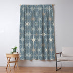 Midcentury Modern Atomic Starburst Pattern in Light Neutral Blue Gray Tones Window Curtain Gallery Image 5