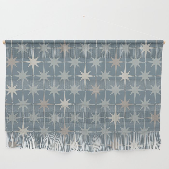 Midcentury Modern Atomic Starburst Pattern in Light Neutral Blue Gray Tones Wall Hanging Gallery Image 1