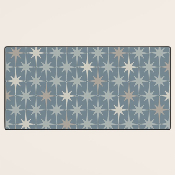 Midcentury Modern Atomic Starburst Pattern in Light Neutral Blue Gray Tones Desk Mat Gallery Image 3