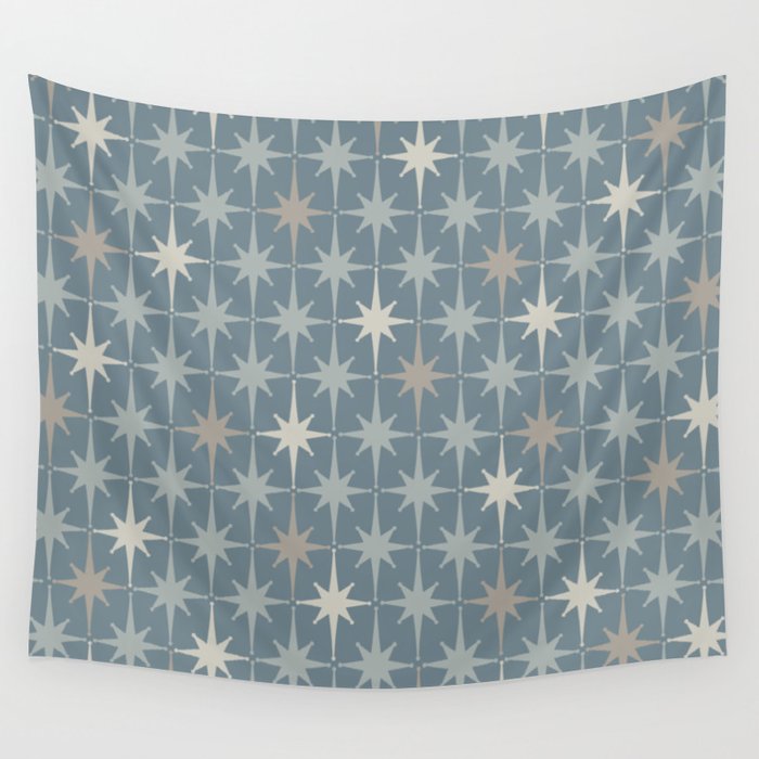 Midcentury Modern Atomic Starburst Pattern in Light Neutral Blue Gray Tones Wall Tapestry Gallery Image 1