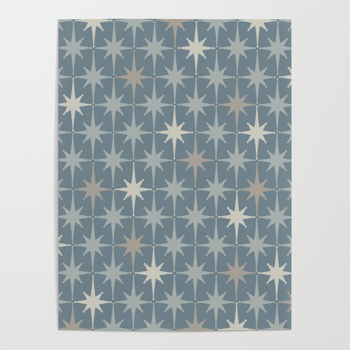 Midcentury Modern Atomic Starburst Pattern in Light Neutral Blue Gray Tones Poster Gallery Image 1