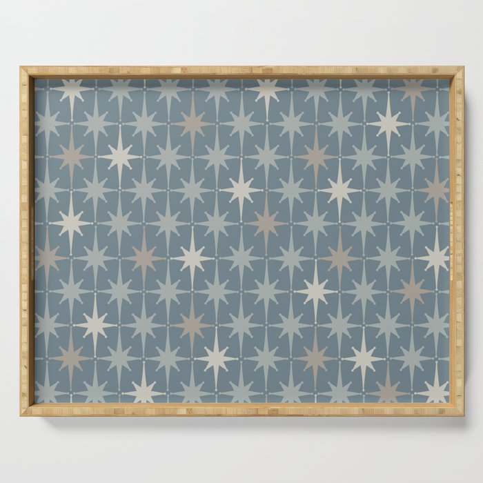 Midcentury Modern Atomic Starburst Pattern in Light Neutral Blue Gray Tones Serving Tray Gallery Image 1