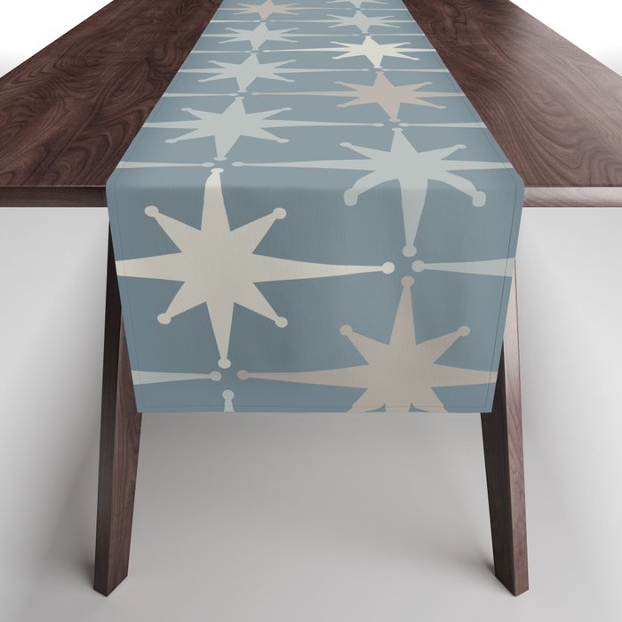 Midcentury Modern Atomic Starburst Pattern in Light Neutral Blue Gray Tones Table Runner Gallery Image 1