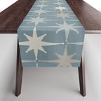 Midcentury Modern Atomic Starburst Pattern in Light Neutral Blue Gray Tones Table Runner Gallery Image 1