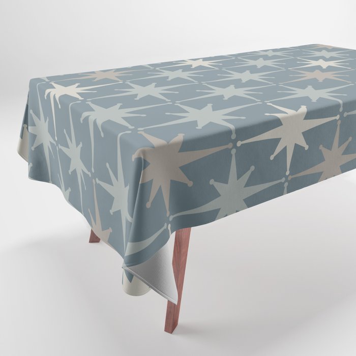 Midcentury Modern Atomic Starburst Pattern in Light Neutral Blue Gray Tones Tablecloth Gallery Image 1