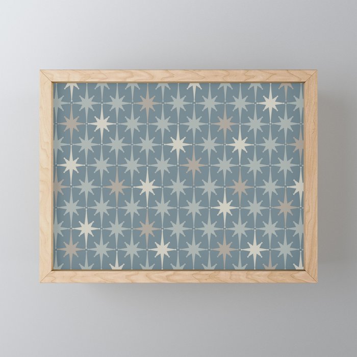 Midcentury Modern Atomic Starburst Pattern in Light Neutral Blue Gray Tones Mini Art Print Gallery Image 1
