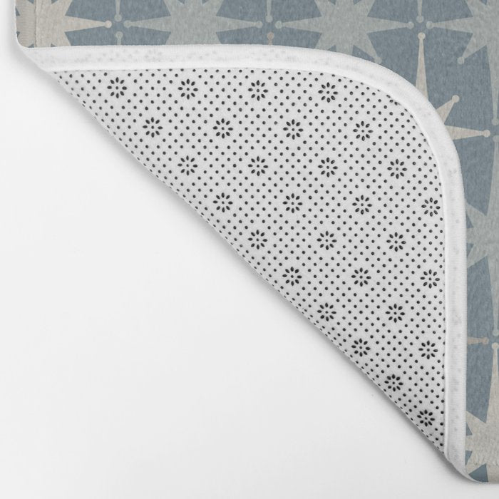 Midcentury Modern Atomic Starburst Pattern in Light Neutral Blue Gray Tones Bath Mat Gallery Image 2