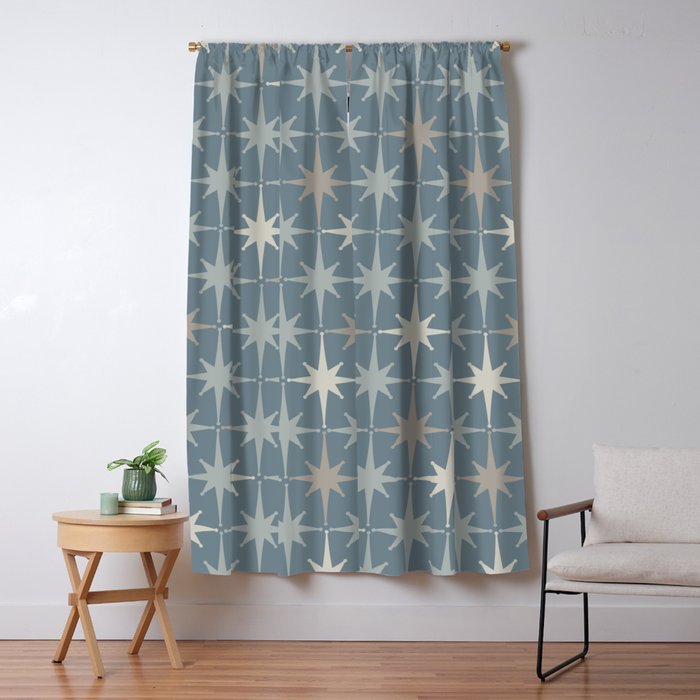 Midcentury Modern Atomic Starburst Pattern in Light Neutral Blue Gray Tones Window Curtain Gallery Image 1