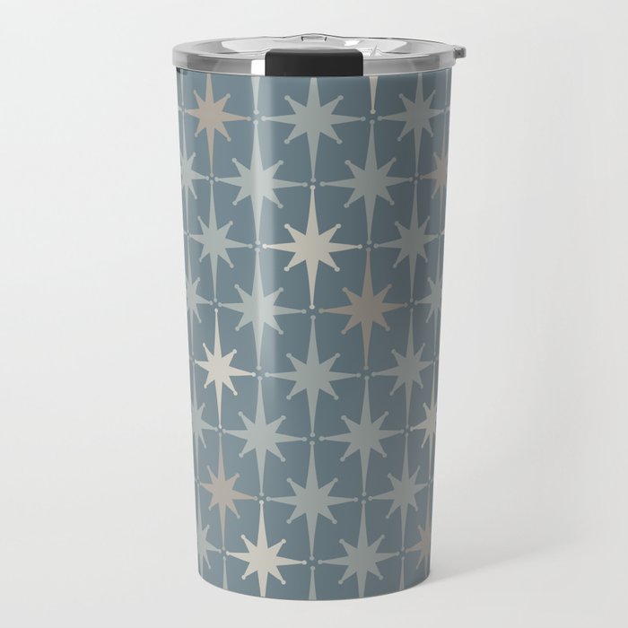 Midcentury Modern Atomic Starburst Pattern in Light Neutral Blue Gray Tones Travel Mug Gallery Image 1