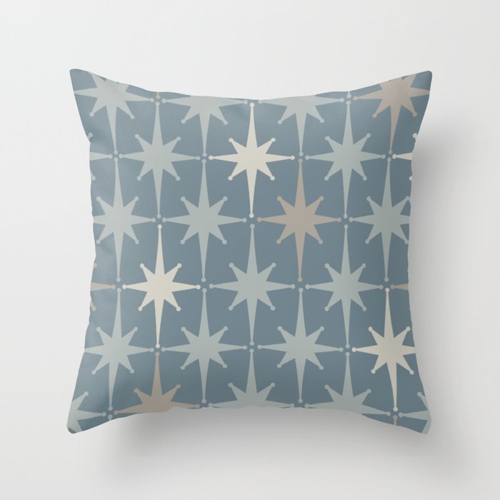 Midcentury Modern Atomic Starburst Pattern in Light Neutral Blue Gray Tones Throw Pillow Gallery Image 1