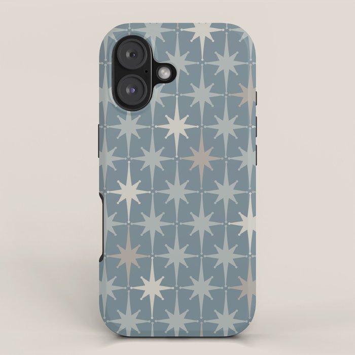 Midcentury Modern Atomic Starburst Pattern in Light Neutral Blue Gray Tones iPhone Case Gallery Image 1