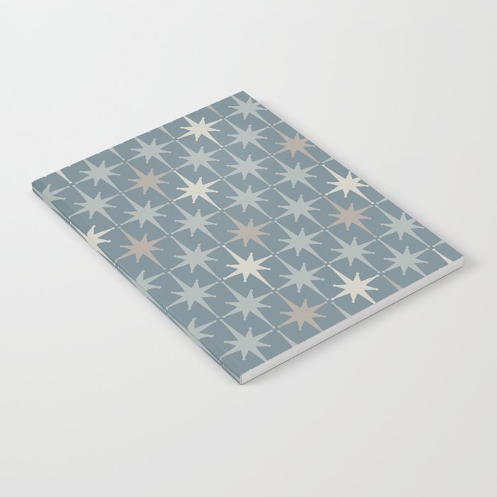 Midcentury Modern Atomic Starburst Pattern in Light Neutral Blue Gray Tones Notebook Gallery Image 2