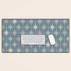 Midcentury Modern Atomic Starburst Pattern in Light Neutral Blue Gray Tones Desk Mat Gallery Image 1