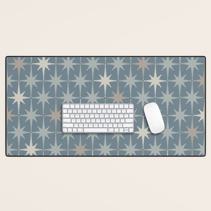 Midcentury Modern Atomic Starburst Pattern in Light Neutral Blue Gray Tones Desk Mat Gallery Image 1