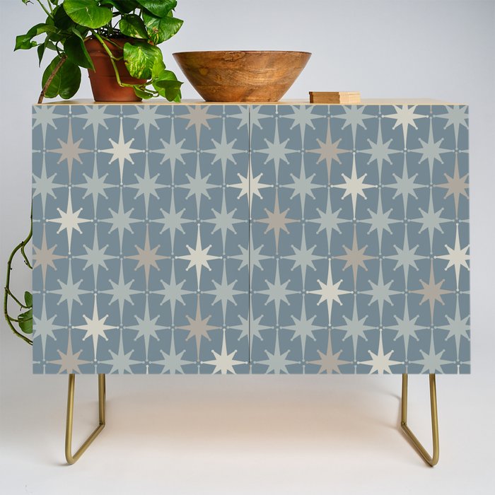 Midcentury Modern Atomic Starburst Pattern in Light Neutral Blue Gray Tones Credenza Gallery Image 1