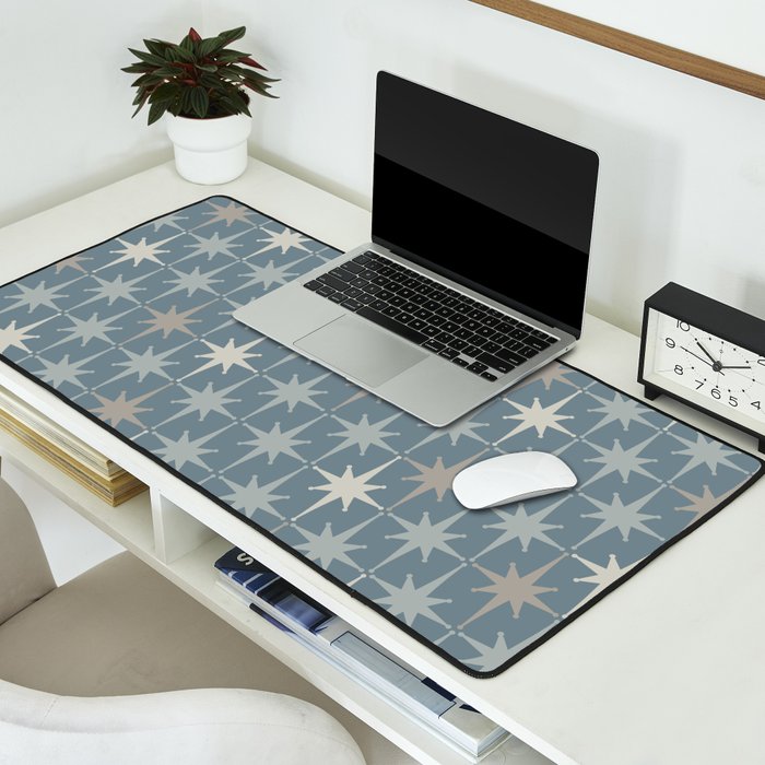 Midcentury Modern Atomic Starburst Pattern in Light Neutral Blue Gray Tones Desk Mat Gallery Image 2