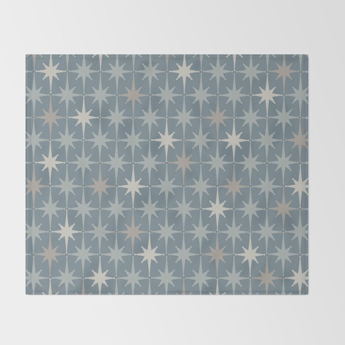 Midcentury Modern Atomic Starburst Pattern in Light Neutral Blue Gray Tones Throw Blanket Gallery Image 2