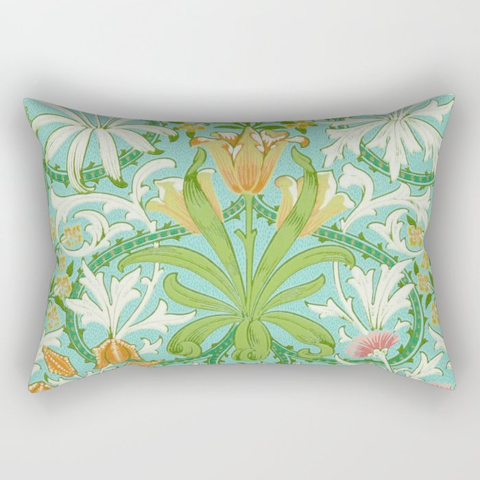 William Morris Woodland Weeds Orange Turquoise Rectangular Pillow Gallery Image 2