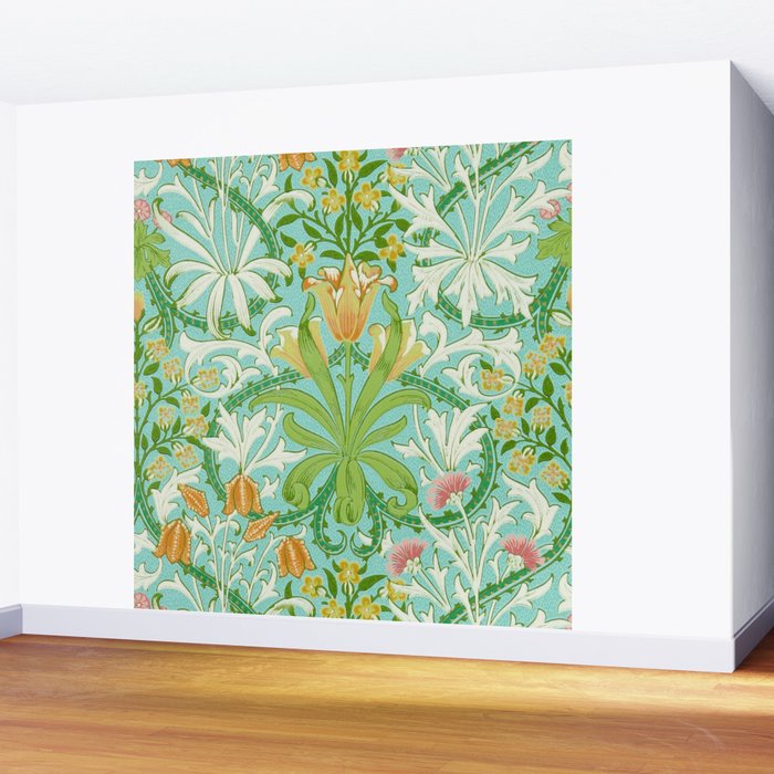 William Morris Woodland Weeds Orange Turquoise Wall Mural Gallery Image 2