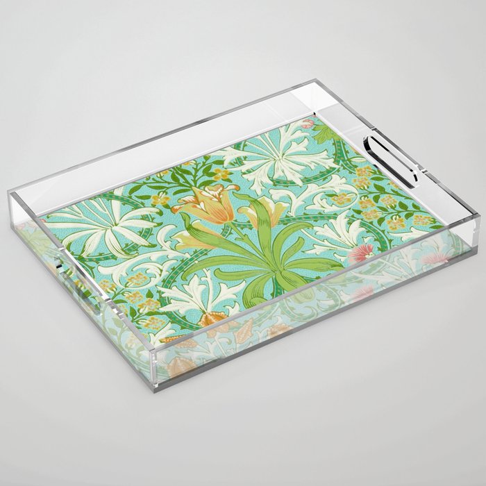 William Morris Woodland Weeds Orange Turquoise Acrylic Tray Gallery Image 1