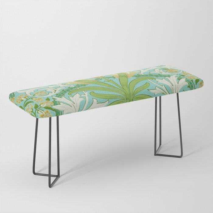 William Morris Woodland Weeds Orange Turquoise Bench Gallery Image 1