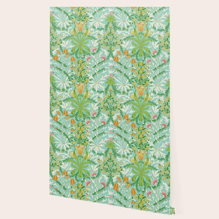 William Morris Woodland Weeds Orange Turquoise Wallpaper Gallery Image 2