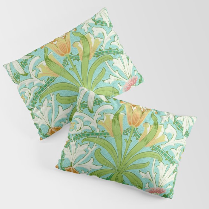 William Morris Woodland Weeds Orange Turquoise Pillow Sham Gallery Image 3