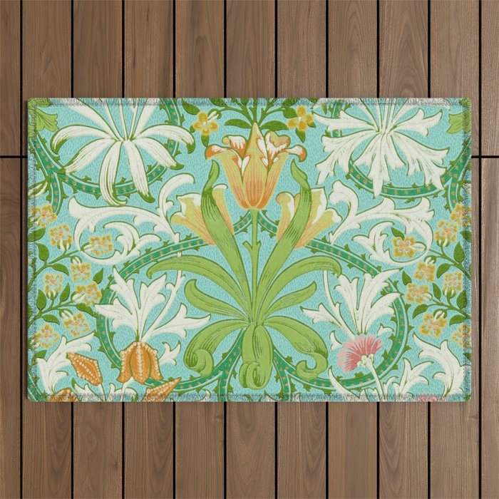 William Morris Woodland Weeds Orange Turquoise Outdoor Rug Gallery Image 1