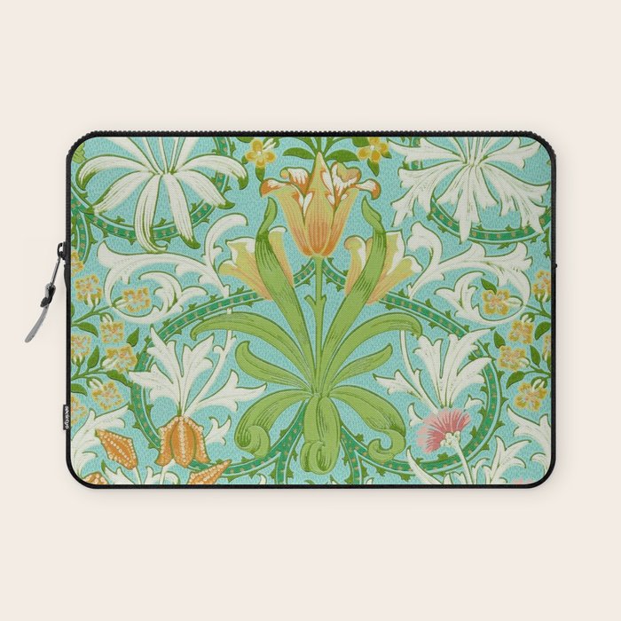 William Morris Woodland Weeds Orange Turquoise Laptop Sleeve Gallery Image 1