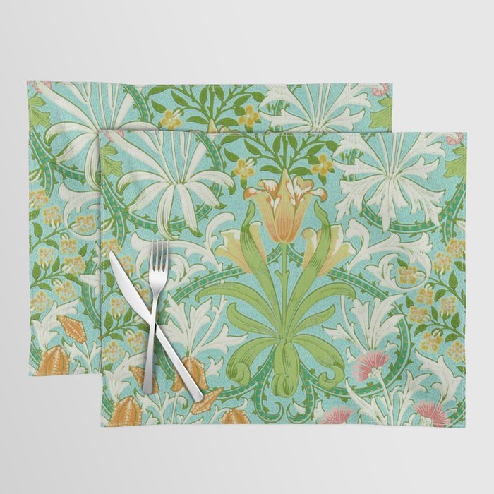 William Morris Woodland Weeds Orange Turquoise Placemat Gallery Image 1