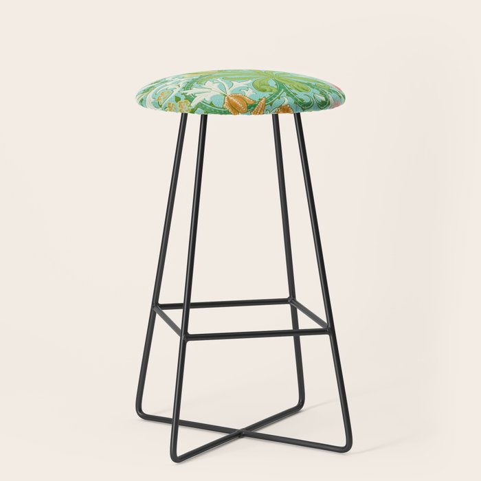 William Morris Woodland Weeds Orange Turquoise Stool Gallery Image 1