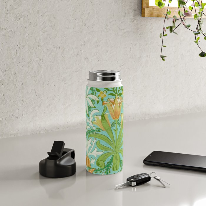 William Morris Woodland Weeds Orange Turquoise Water Bottle Gallery Image 4