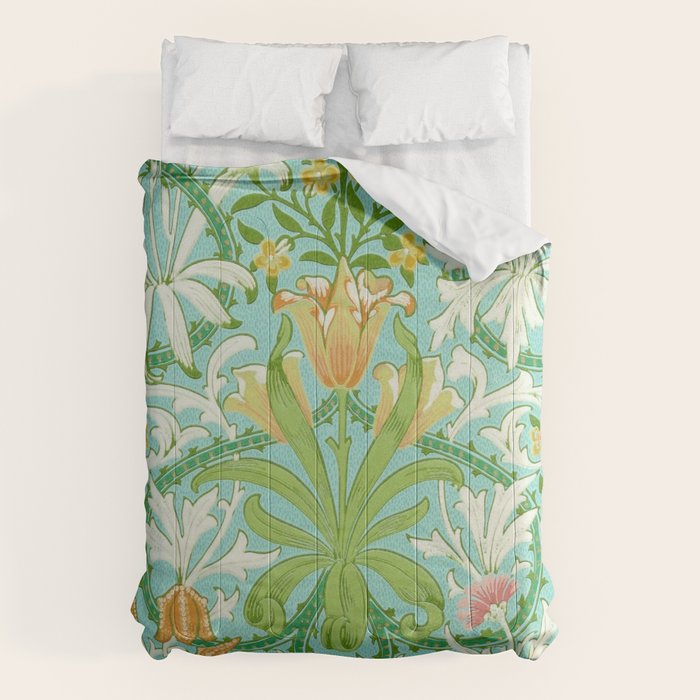 William Morris Woodland Weeds Orange Turquoise Comforter Gallery Image 6