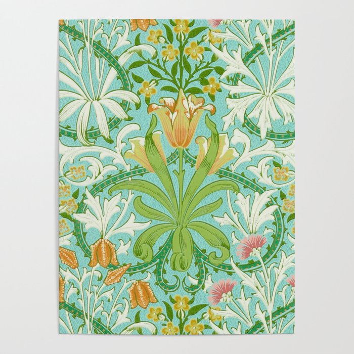 William Morris Woodland Weeds Orange Turquoise Poster Gallery Image 4