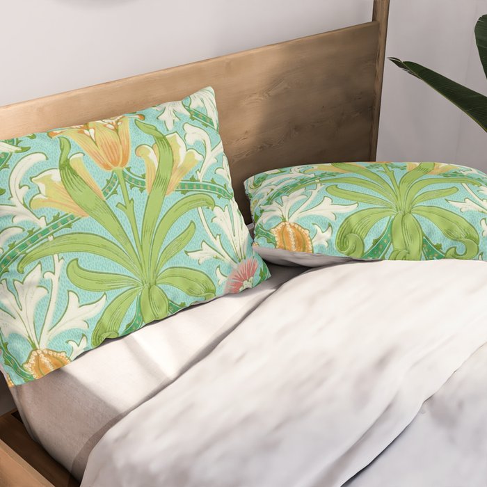 William Morris Woodland Weeds Orange Turquoise Pillow Sham Gallery Image 2