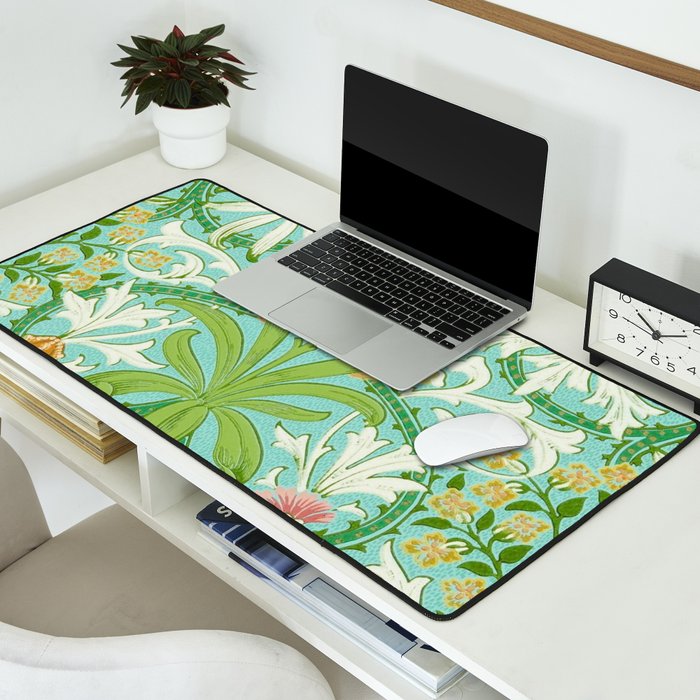 William Morris Woodland Weeds Orange Turquoise Desk Mat Gallery Image 2