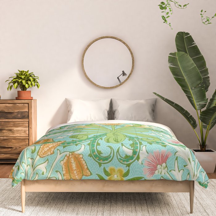 William Morris Woodland Weeds Orange Turquoise Comforter Gallery Image 3