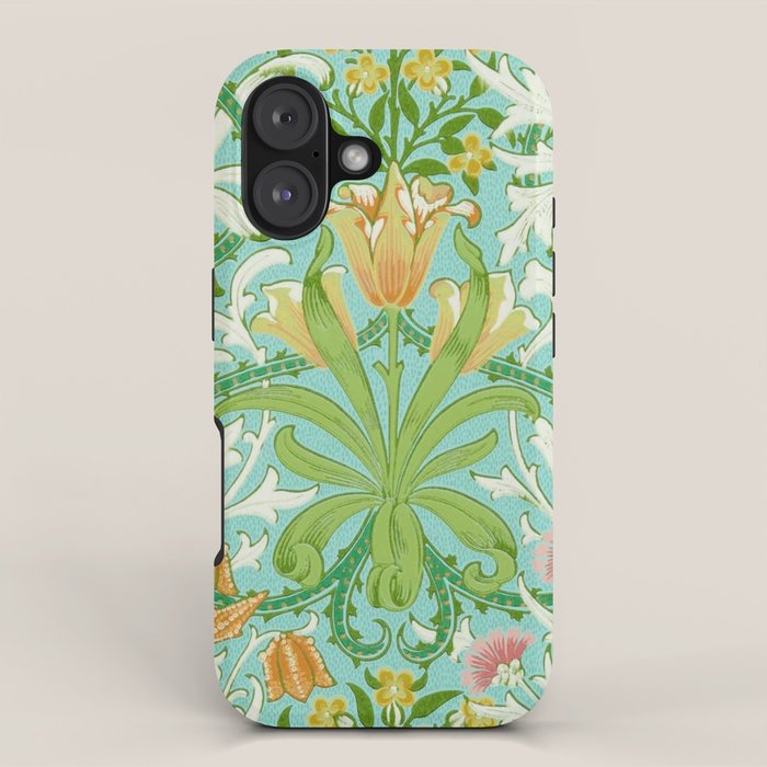William Morris Woodland Weeds Orange Turquoise iPhone Case Gallery Image 1