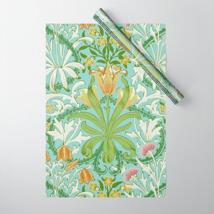 William Morris Woodland Weeds Orange Turquoise Wrapping Paper Gallery Image 1