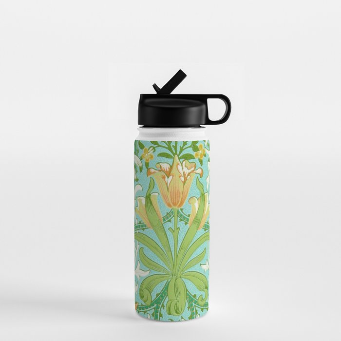 William Morris Woodland Weeds Orange Turquoise Water Bottle Gallery Image 1