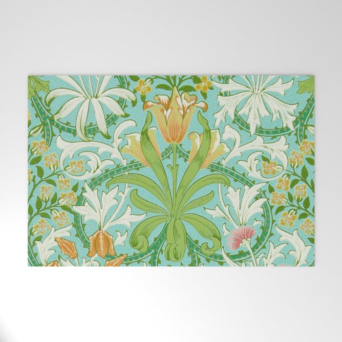 William Morris Woodland Weeds Orange Turquoise Welcome Mat Gallery Image 1