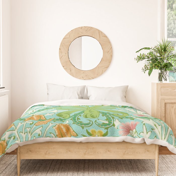 William Morris Woodland Weeds Orange Turquoise Duvet Cover Gallery Image 3