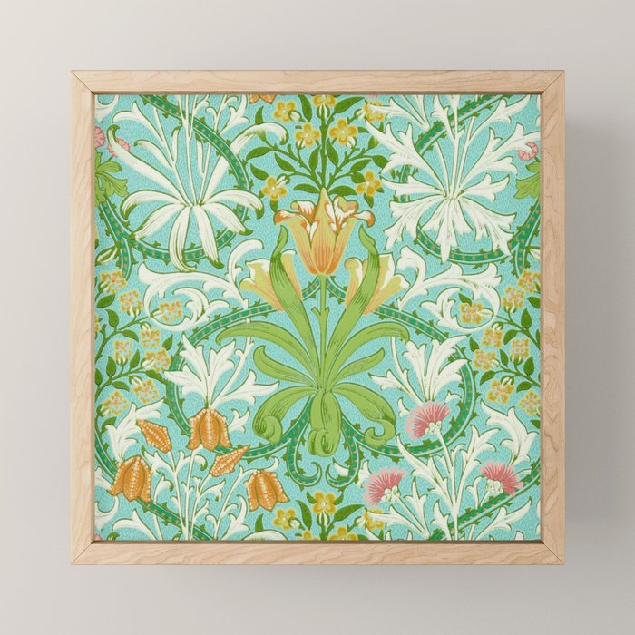William Morris Woodland Weeds Orange Turquoise Mini Art Print Gallery Image 1